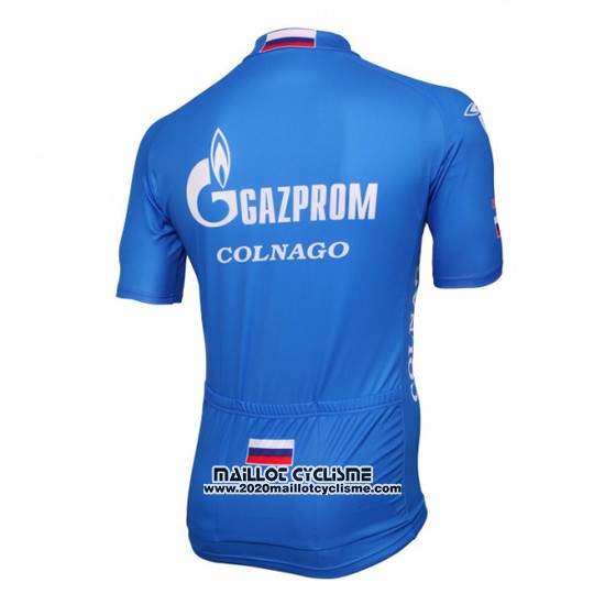 2016 Maillot Ciclismo Gazprom Rusvelo Colnago Bleu et Blanc Manches Courtes et Cuissard